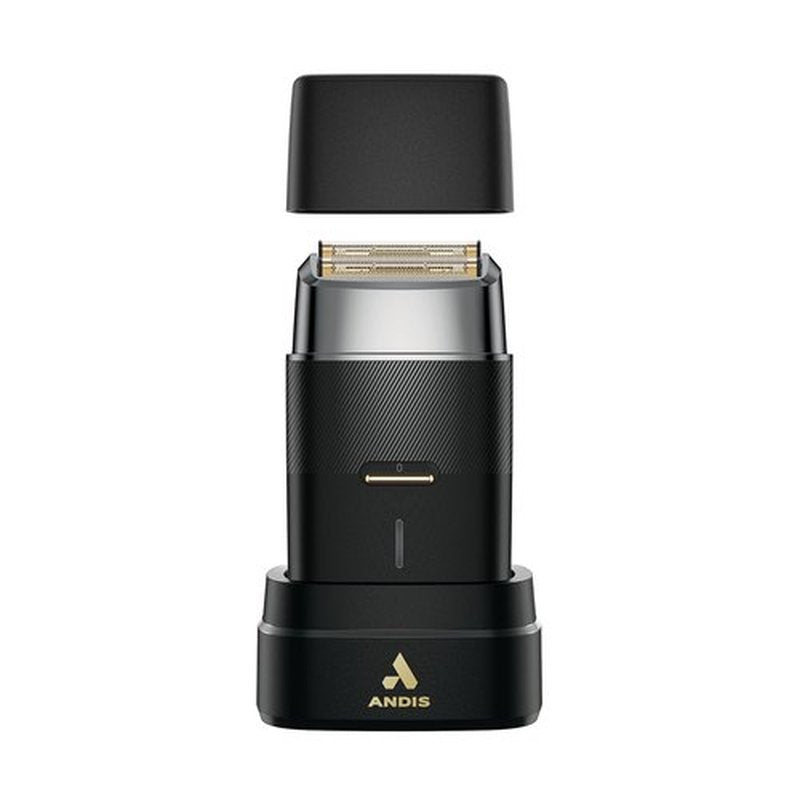 Andis Pro Foil Plus II Cordless Shaver - Gold Titanium Foils, Lithium Ion Battery, USB-C Stand, Black