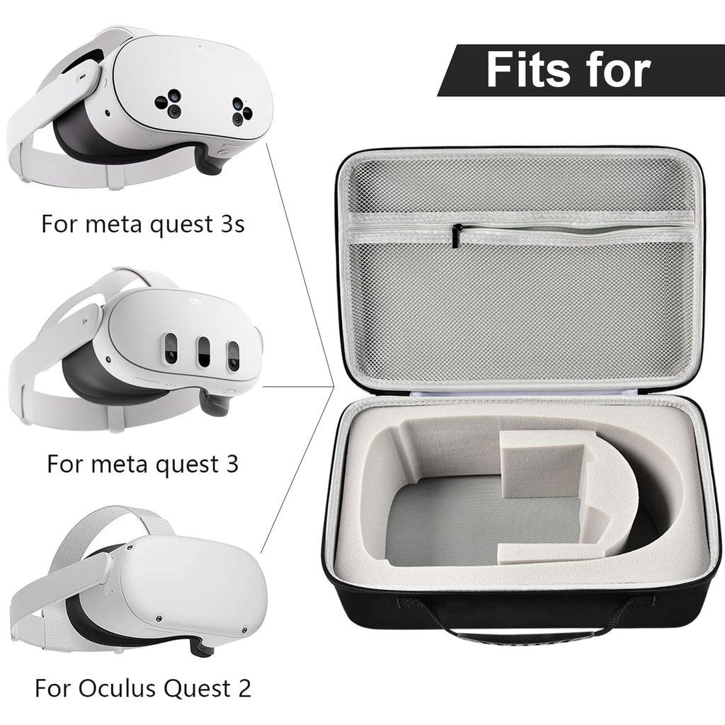 PAIYULE Carrying Case for Meta for Quest 3/ 3s, for Oculus Quest 2 Virtual Reality Headset/Touch Controllers/Elite Strap VR2 Accessories with Silicone Face Cover, Lens Protector-Grey(No Device)