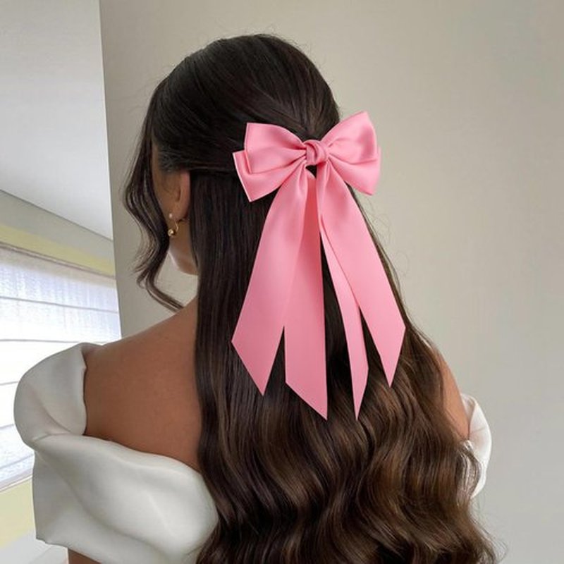 hisial 6Pcs Bow Hair Ties Non-Damage Ponytail Holders Hair Bows Ribbon for Women Fashion Bows Accessories for Girls Elastic Hair Bands(White/Pink/Red/Black)