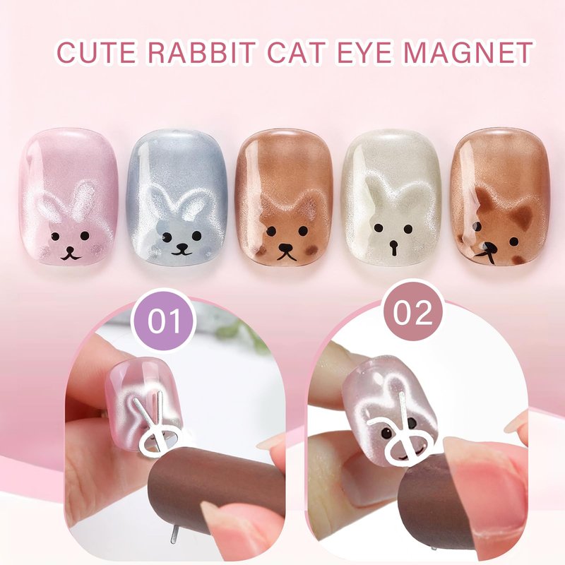 YECIRALA 2 Pcs Cat Eye Magnets For Nails With Bunny And Y-Shape Steel Molds For Cat Eye Gel Polish Nails Art, Multi-Functional Nail Magnets For Nails Heart And Rabbits Cateye Magnets For Nails