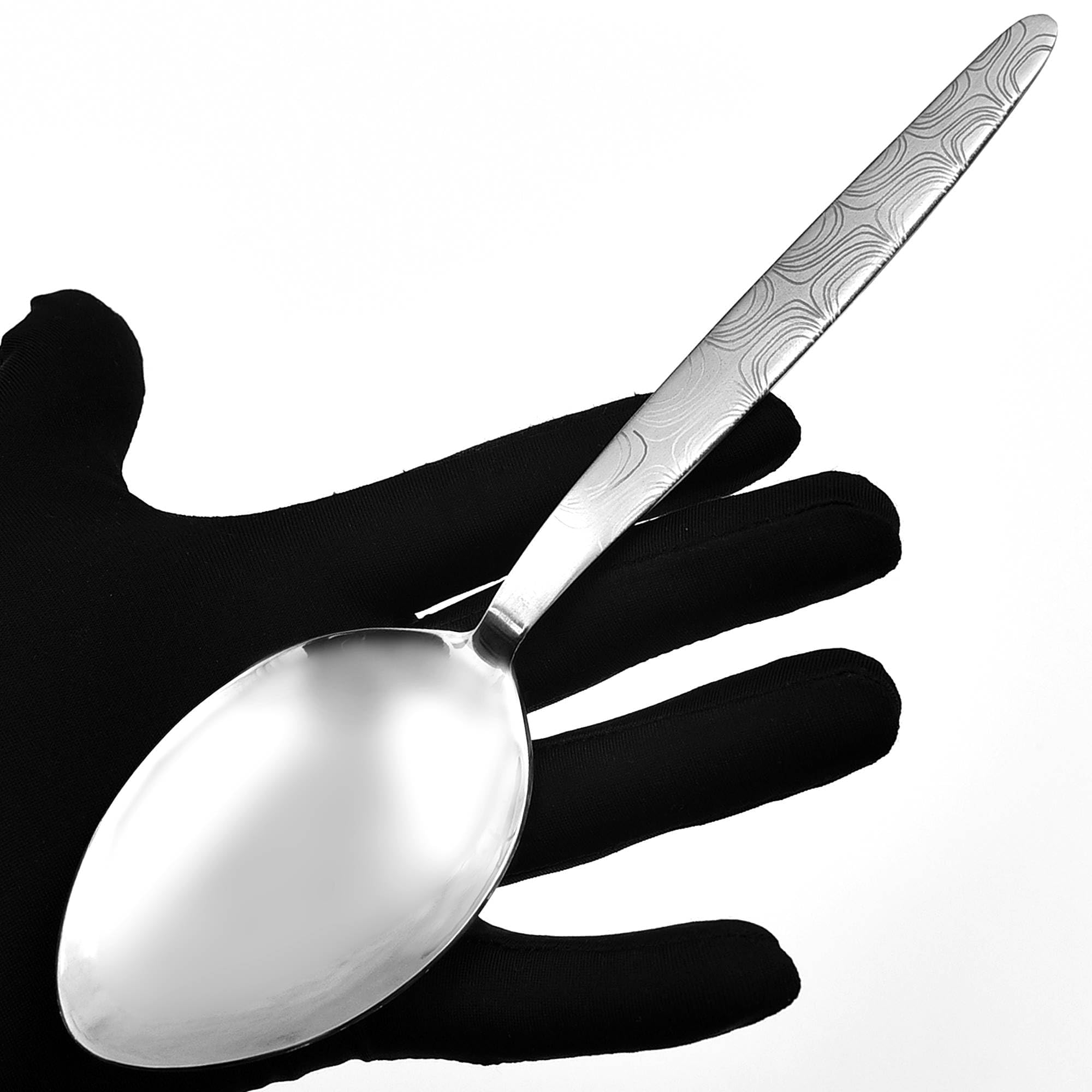 BNAZIND Kunz Special Edition Damascus Pattern Spoon | 18/10 Stainless Steel Plating 9 Inch Basting Quenelle Chef Cooking Utensils Dinner Serving Spoon