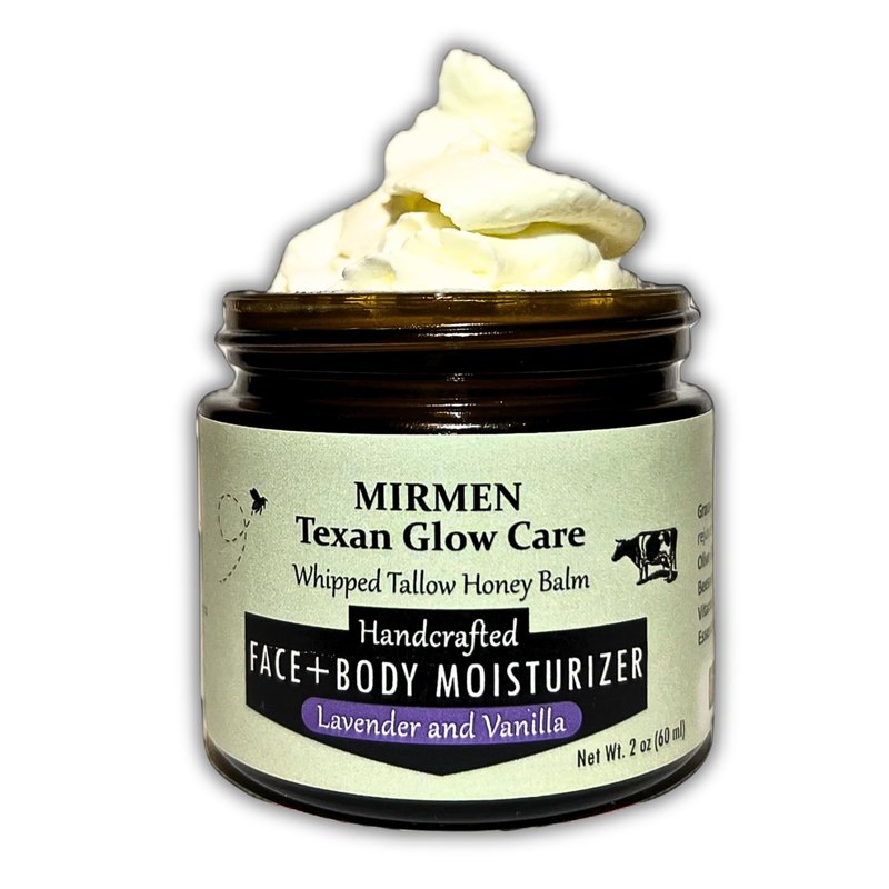 Whipped Tallow Balm – 100% Grass-Fed, Handmade in Texas – Lavender & Vanilla Moisturizer for Face & Body – Deep Hydration for Dry & Sensitive Skin (2 oz)
