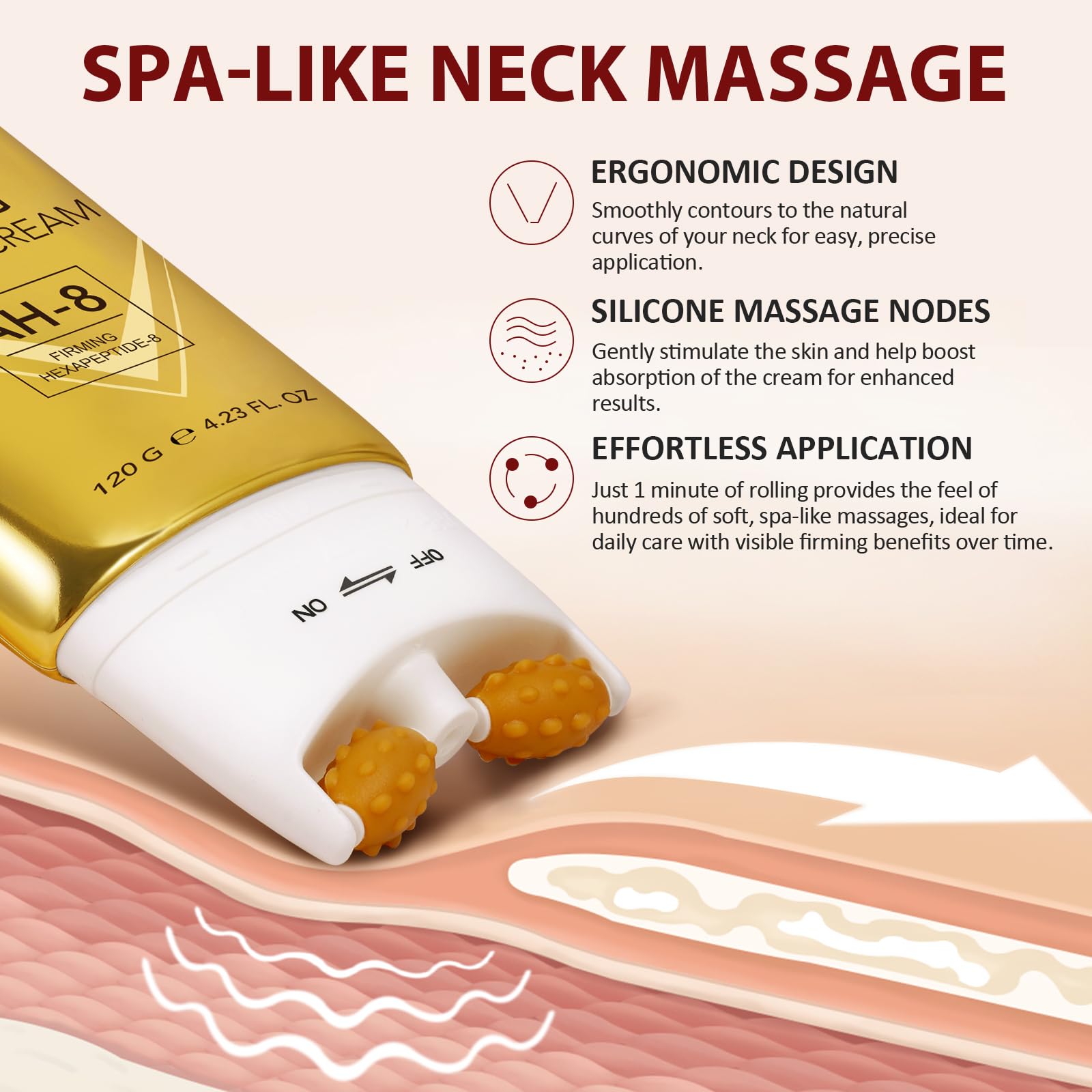 1Pcs Neck Roller Cream, Firming Skin, Reduces Neck Lines, Moisturizes, Improves Elasticity, Anti-Aging, Suitable for Both Men and Women(4.23Fl.oz)