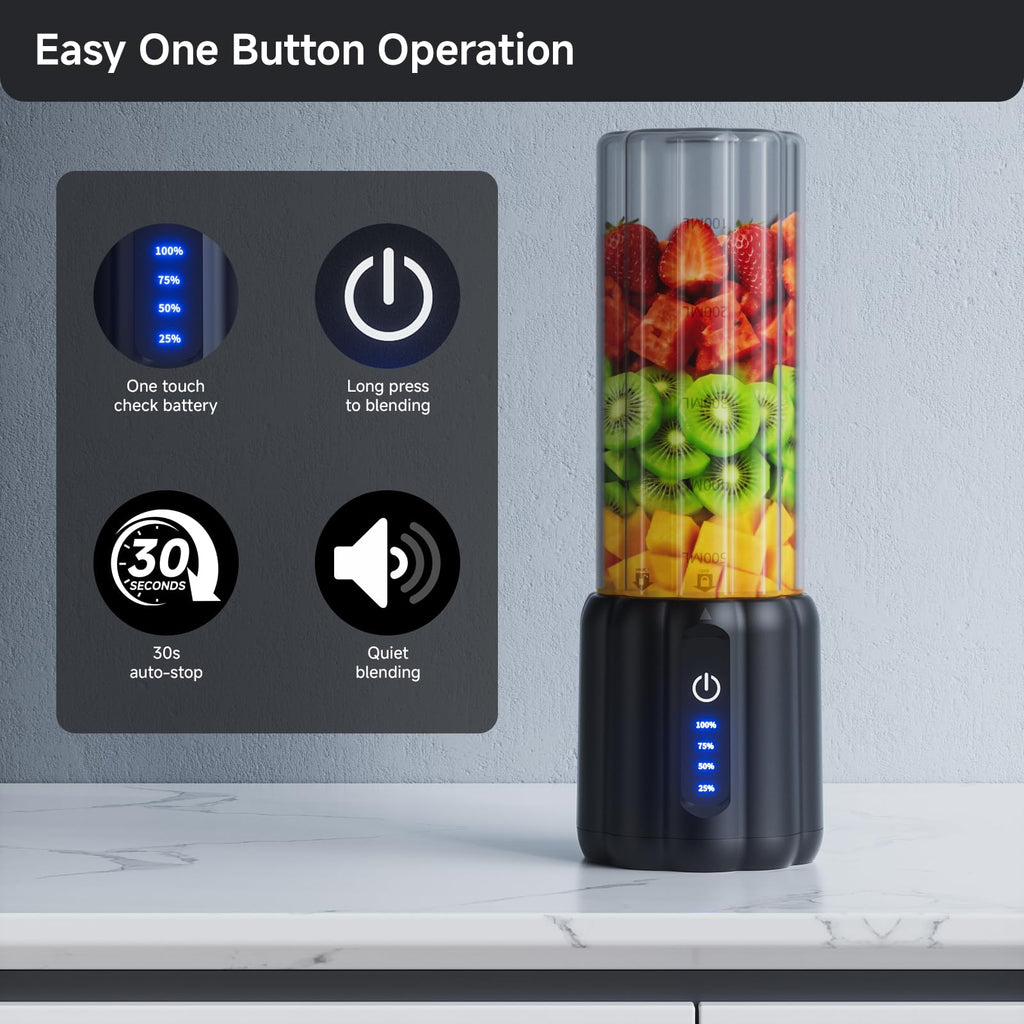 TOMUOO Portable Blender, USB C Cordless Smoothie Blender with LED Display