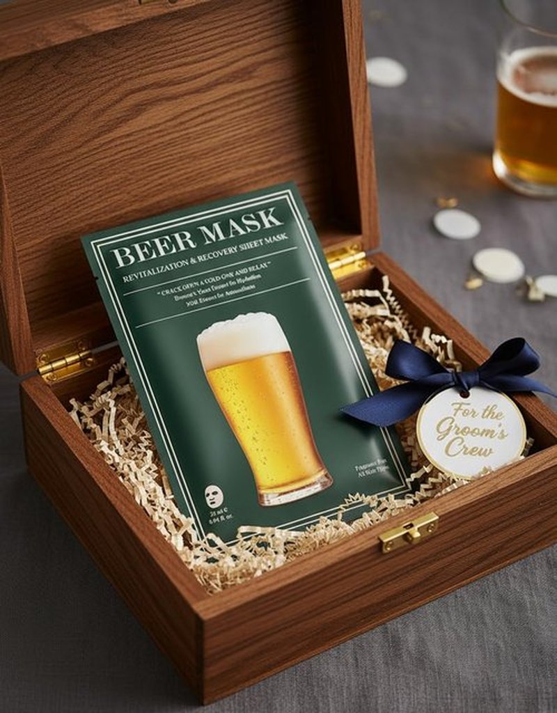 Beer Mask Bachelor Party Pack – 4 Beer Inspired Sheet Masks for Men, Funny Groomsmen Gift, Bachelor Party Favors, Men’s Hydrating Face Mask