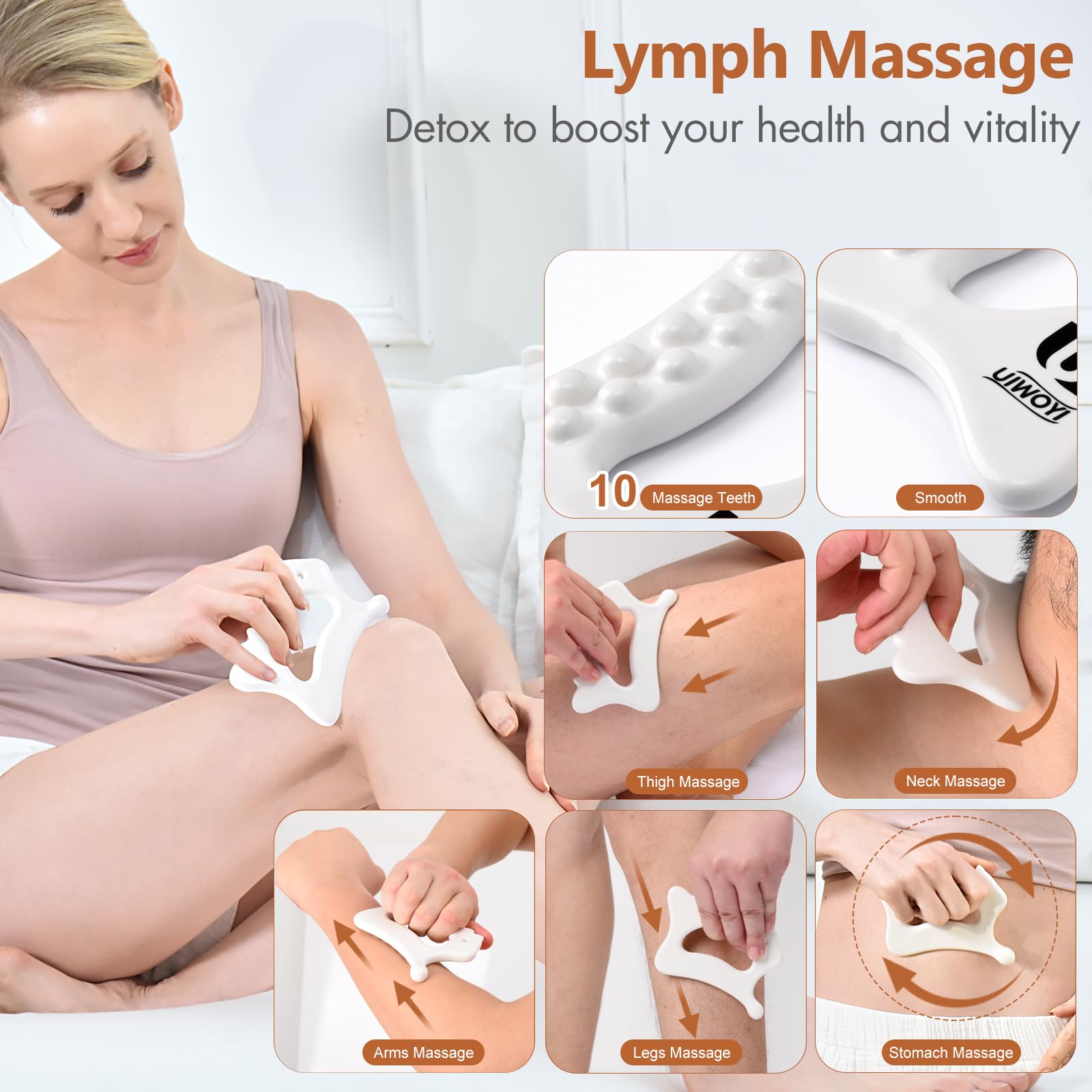 6-in-1 Ceramic Body Gua Sha Facial Tools | Lymphatic Drainage Tool, Face Sculpting Tool & Acupressure tool | Body Guasha | Trigger Point Massage Tool for Fascia Massage and Cellulite,Spring Skin Care