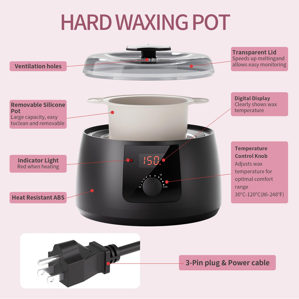 Waxing Kit for Women, Wax Warmer for Hair Removal With 5 Pack Beads, Wax Heater Kit with Non-Stick Easy Clean Pot for Home or Salon.