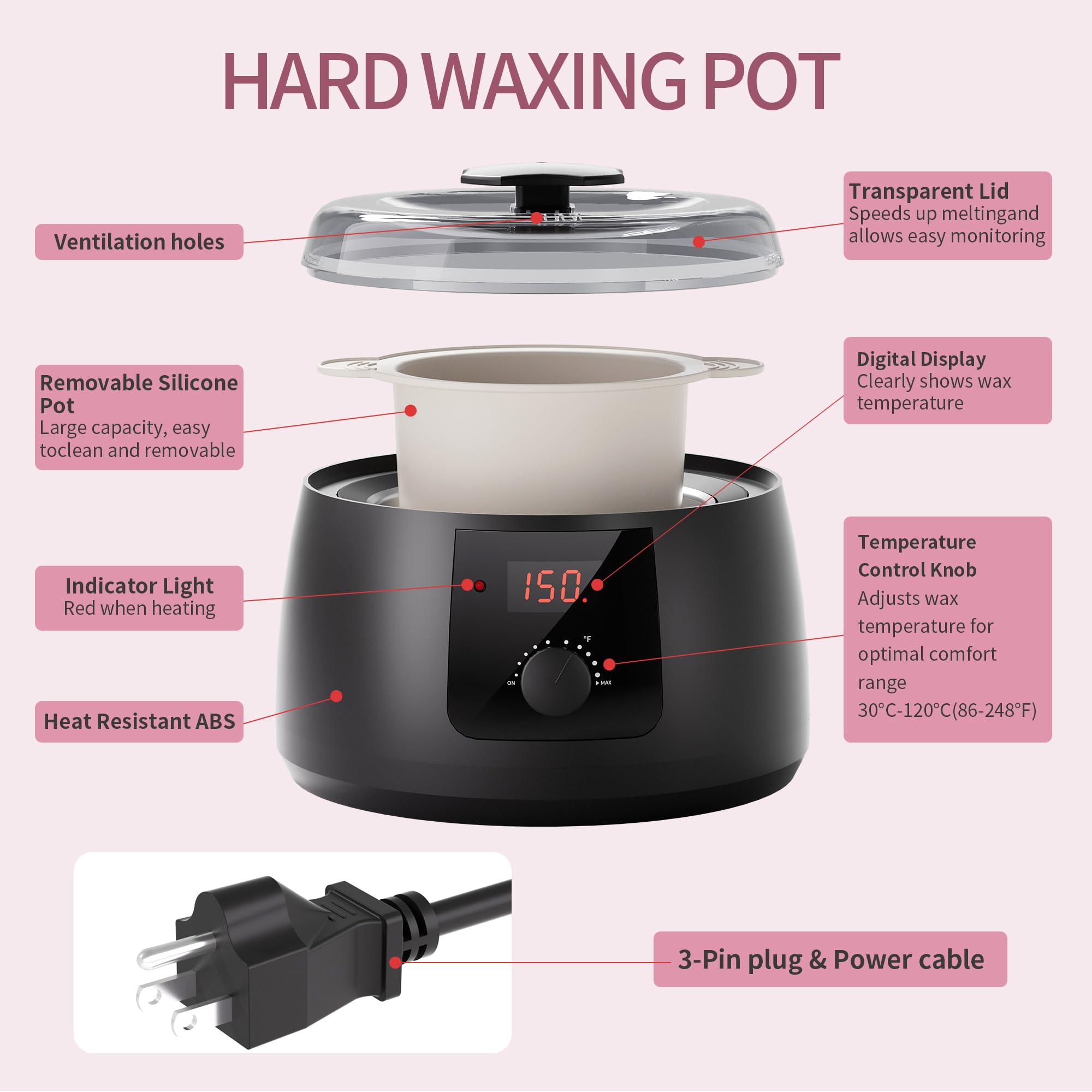 Waxing Kit for Women, Wax Warmer for Hair Removal With 5 Pack Beads, Wax Heater Kit with Non-Stick Easy Clean Pot for Home or Salon.