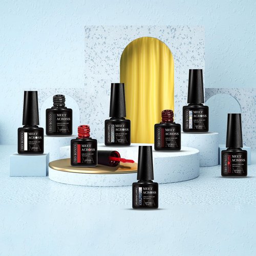 MEET ACROSS White Red Gel Nail Polish Set, 8 Colors Black Bloody Shimmer Red Silver Gel Polish Kit for All Seasons Soak Off Nail Manicure Gifts for Women
