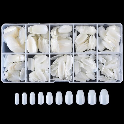 Beuniar Acrylic Nails Tips Short Coffin 500PCS Ballerina Artificial False Nail Tip Full Cover 10 Sizes with Box for Art Salons & Home DIY (Natural)