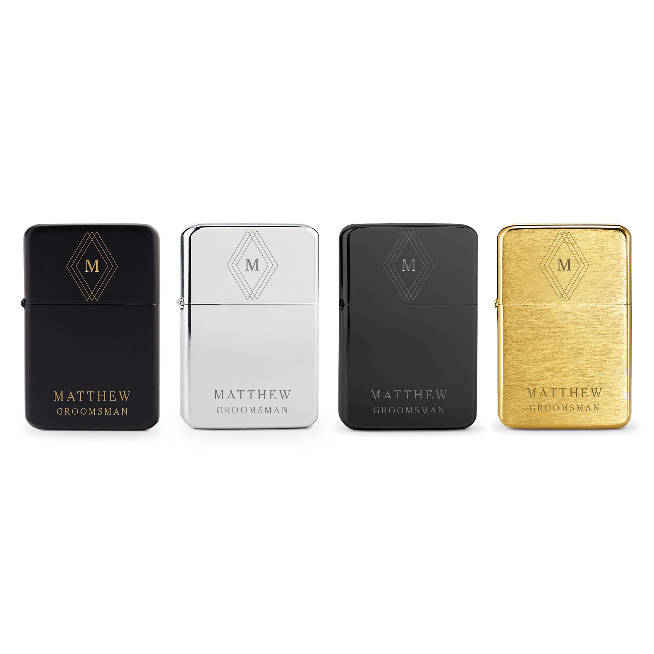 Weddingstar Custom Metal Windproof Personalized Lighter Brushed Gold - Diamond Emblem Monogram Engraving