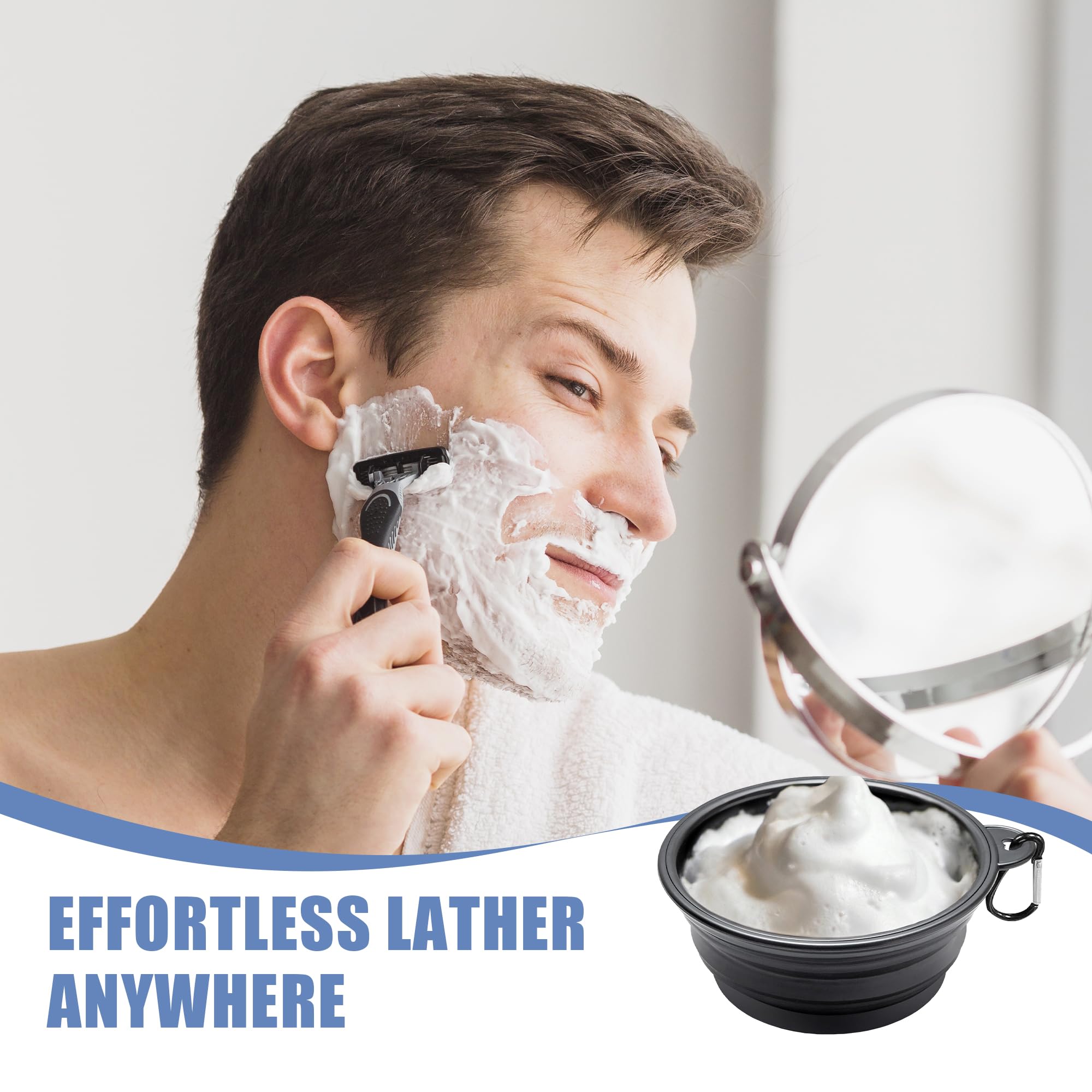 Ezcora Foldable Silicone Shaving Bowl with Carabiner, Portable Shave Mug for Men, Quick-Lather Shaving Cream & Soap Bowl, Lightweight Collapsible Design with Non-Slip Base