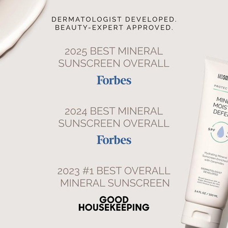 MDSolarSciences Mineral Moisture Defense Sunscreen SPF 30 | Hydrating Moisturizer with Ceramides | Water-Resistant, Broad Spectrum UV Protection | No White Cast | Safe for Sensitive Skin (3.4 Fl Oz)