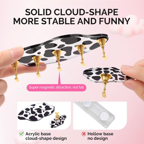 MelodySusie Update Nail Stand for Press Ons, 2 Spotted Cloud Magnetic Bases for Practice Painting Display Practice with Brush Holder and Reusable Double-Sided Tape for Home DIY Salon Supplies
