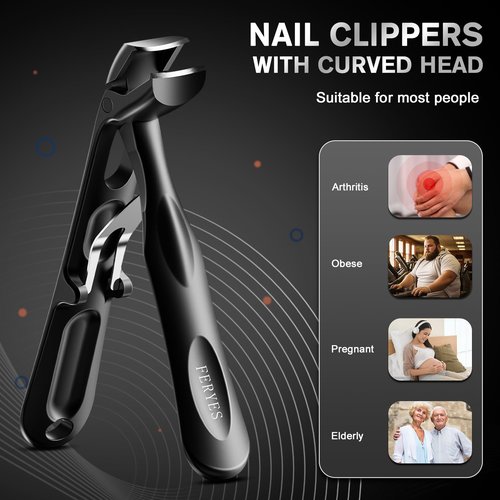 FERYES Professional Angled Toenail Clippers for Thick Toenails & Seniors - Extra-Long Ergonomic Handle, Superior Cutting Power, Wide Grip