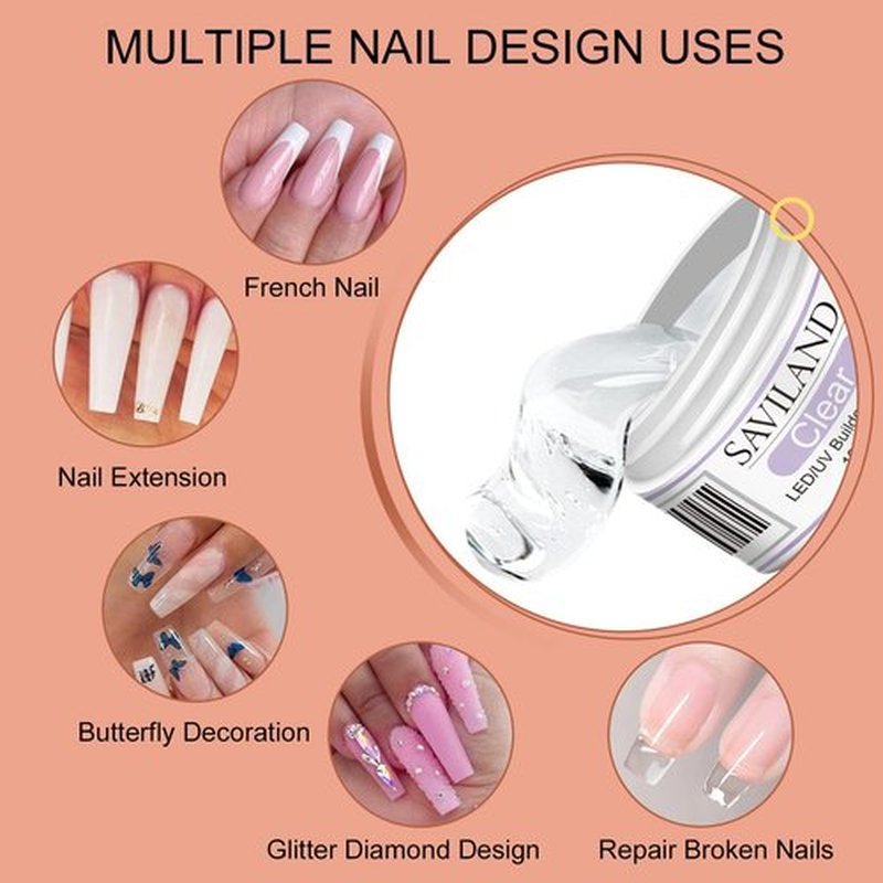 Saviland Builder Nail Gels Kit - 4 Colors Clear Nudes White Pink Hard Gel for Nail Strengthen Nail Extension Gel Kit with 100PCS Nail Forms and Acrylic Nail Brush for Beginners DIY at Home