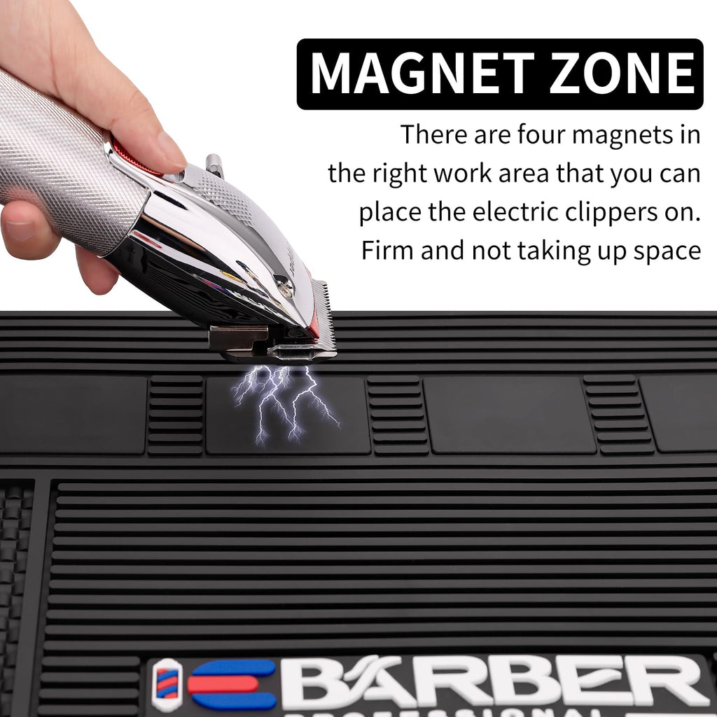 IEBARBER Magnetic Barber Mat for Station Barber Organizer Mat for Clipper Salon Station Tools with 6 Slots for Clippers Salon Barbershop Work Station Pads anti slip 19" X 12.5”-Black
