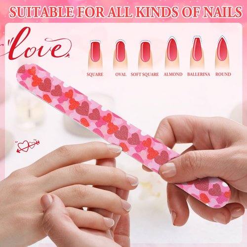 Lanties 100 Pack Valentines Nail Files Gift Bulk for Women Pink Red Heart Strips Emery Boards 7 Inch Large 180 Grit Double Sided Nail Files for Holiday Party Favors Women Customers Coworkers Staff