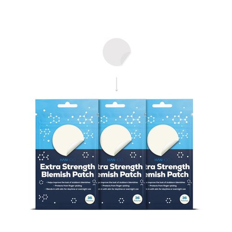Hanhoo Extra Strength Blemish Patch Bundle, Salicylic Acid Pimple Patches, Shrinks Stubborn Pimples, Conceals Zits, Absorbs Fluid, Invisible Pimple Patches, Korean Skincare (Pack of 3, 108, Count)