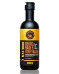 GIBS Grooming - Amber Man Wash (12 fl oz) 3-in-1 Beard, Hair, Body Soap - Citrus, Oak, Basil Scent - Sulfate Free - Tea Tree Oil, Hemp Oil, Protein - Mens Body Wash & Mens Shampoo - Made in USA