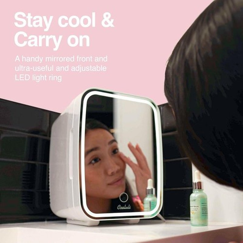 Cooluli Glow Mini Skincare Fridge - 4L with Mirror & LED Light for Beauty, Makeup, and Food - White