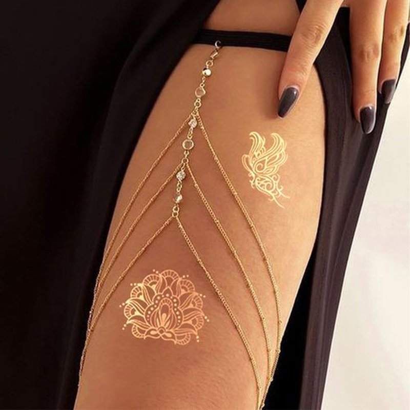 10-Sheet Gold Henna Tattoo Kit - Women's & Girls' Tattoo Stickers for Arms & Hands - Wedding & Festival Glitter Henna Tattoos