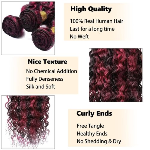 Burgundy Bundles Human Hair 08 10 12 Inch Deep Wave Human Hair Extensions 100% Unprocessed Soft Sewn Brazilian In Hair 3 Bundles P1B/99J Quick Weave Extensions for Women
