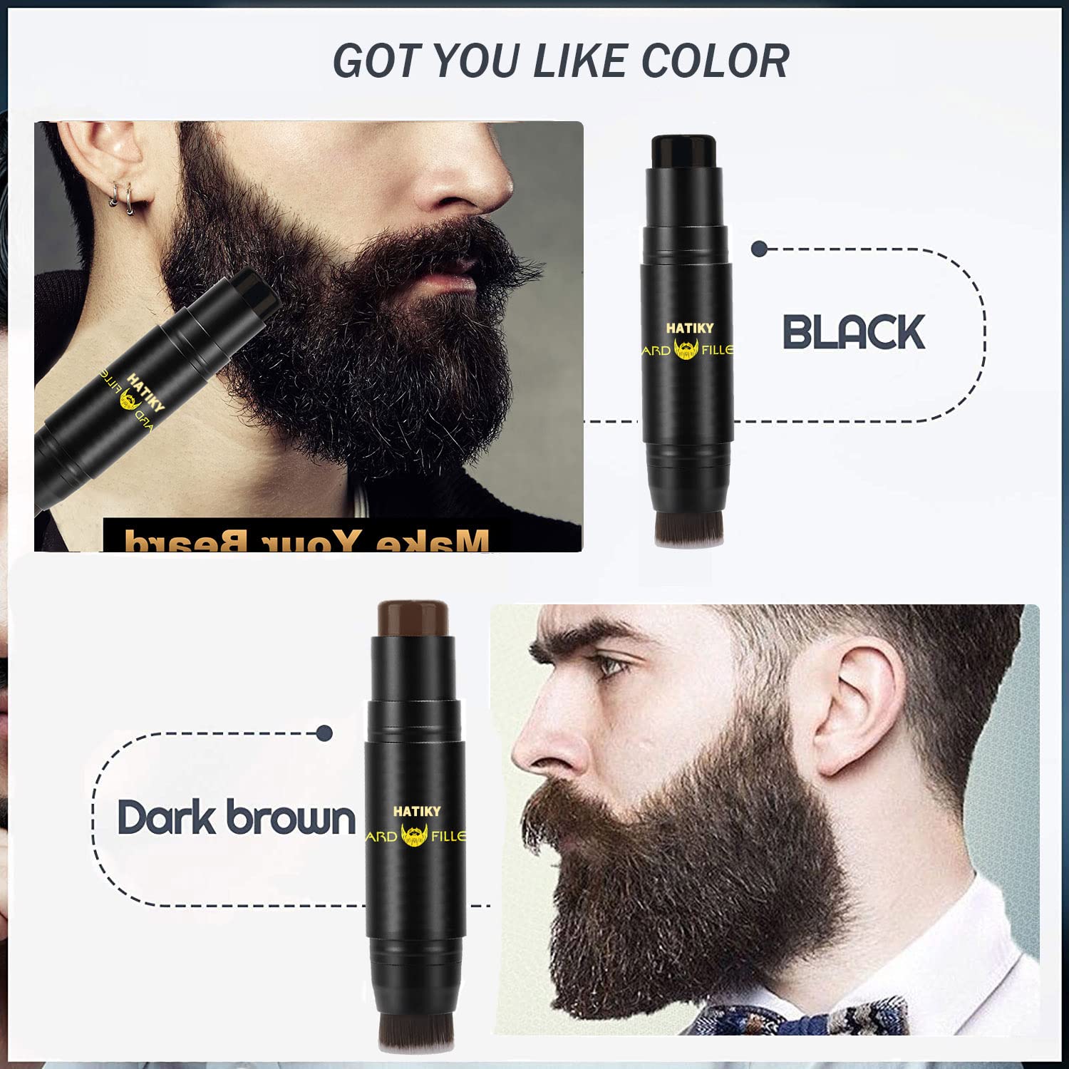 HATIKY Beard Pencil Filler for Men, Cylindrical - Water Proof & Sweat Proof, Long Lasting, Fills Beard Gaps for Natural Look, Easy to Use, with Soft Bristle Brush