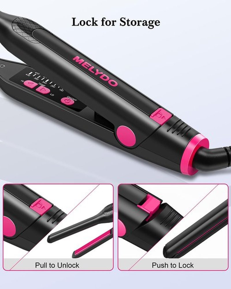 MELYDO Small Flat Irons for Short Hair, 3/10" Pencil Flat Iron with Adjustable Temp Mini Hair Straightener for Edges Pixie Cut and Bangs, Tiny Hair Straightener with Floating Plates, Auto Shut Off