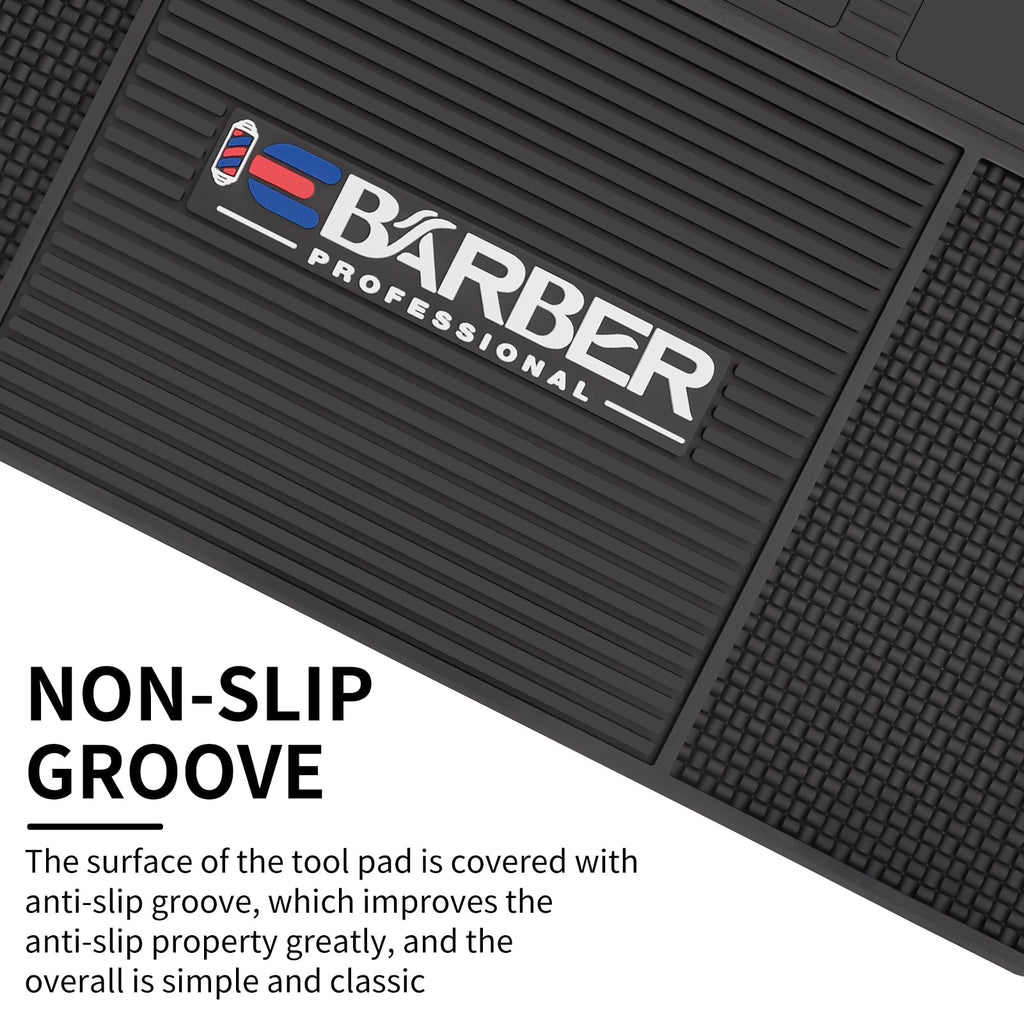 IEBARBER Magnetic Barber Mat for Station Barber Organizer Mat for Clipper Salon Station Tools with 6 Slots for Clippers Salon Barbershop Work Station Pads anti slip 19" X 12.5”-Black