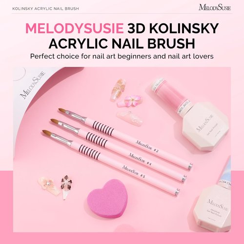 MelodySusie 3D Kolinsky Acrylic Nail Brush, Professional Nail Art Sculpture Brush with Pink Metal Non-Slip Grip Handle, for Acrylic Application 3D Nail Art Flower Designs, Size 2