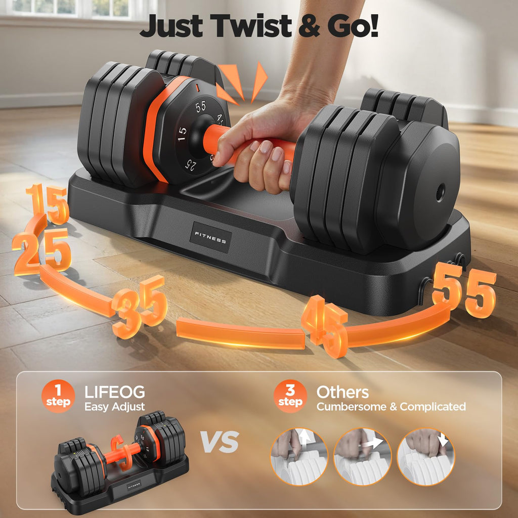 2026 FDB2 Updated Adjustable Dumbbell Set of 2, 5-in-1 Weights Dumbbell Set with Storage Box, 55lbs Adjustable Weights with Anti-slip Silicone Grip, Weight Set For Home Gym Suit both Men and Women