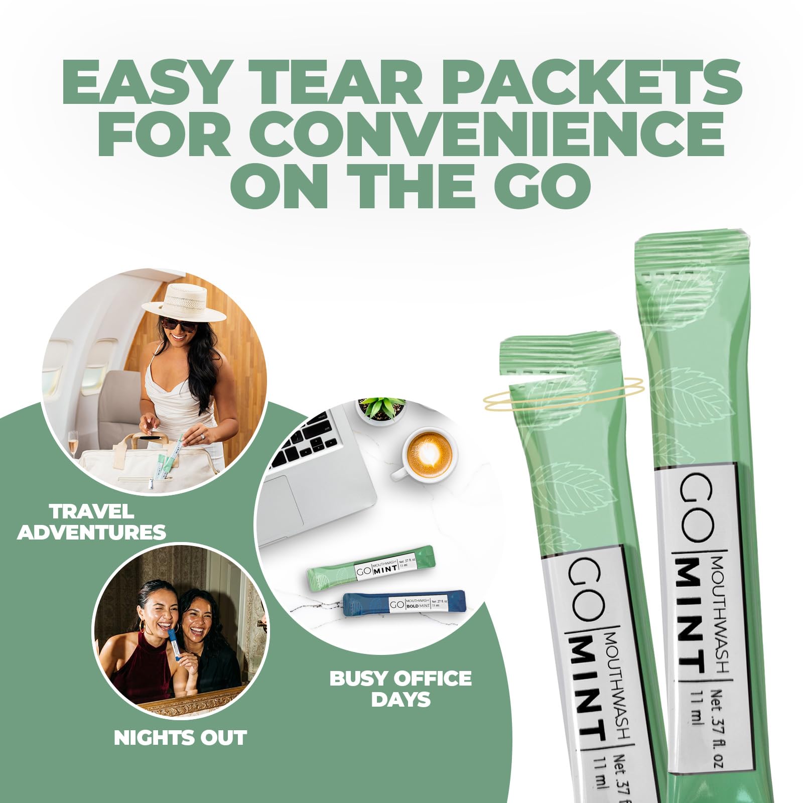 GO Travel Size Mouthwash Packets – Individual sachets for Fresh Breath - TSA Compliant - Smart Packet Design to Reduce Travel Bottle Waste - Liquid Mint Flavored Portable Bulk
