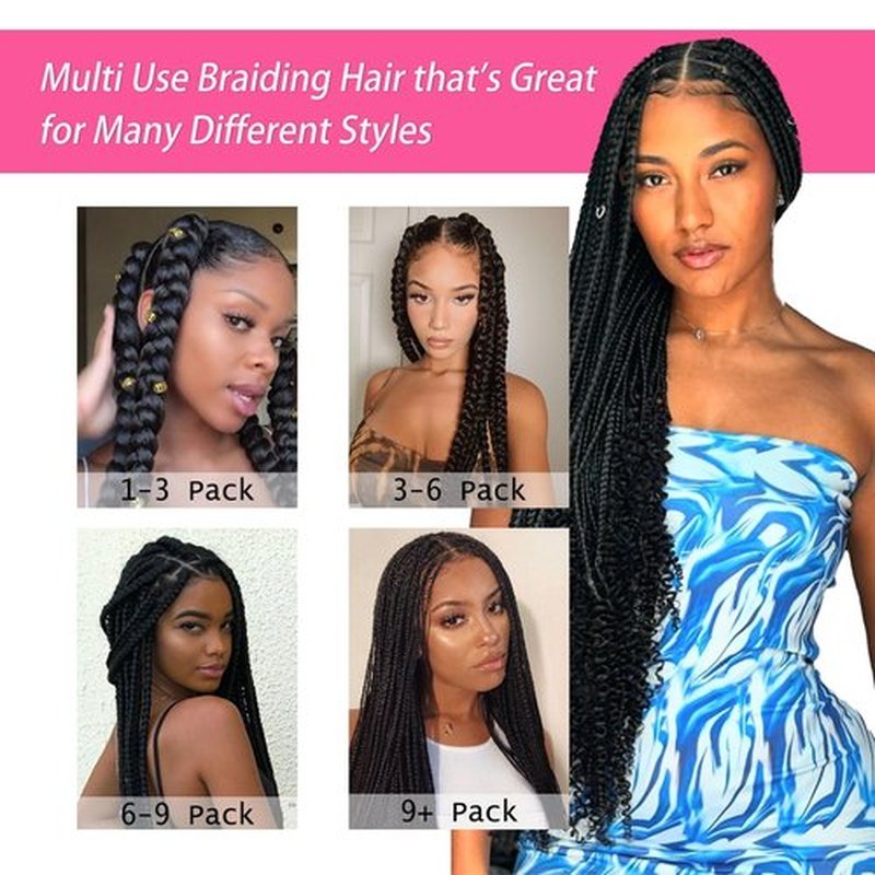 Pre Stretched Braiding Hair 26 inch 1B Braiding Hair for Black Women 3Packs Crochet Boho Braiding Hair Non Toxic (26 Inch(3packs),1B)