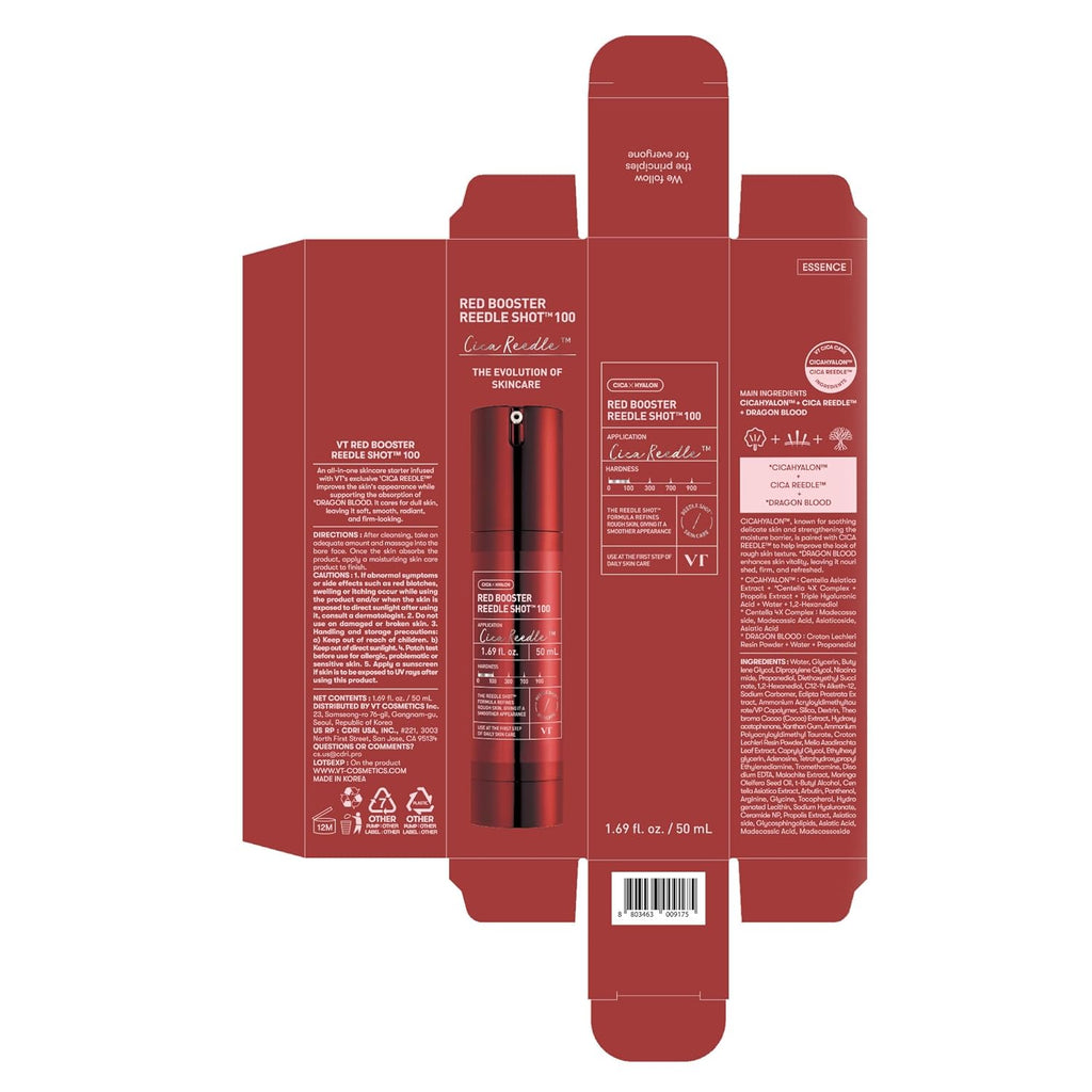 VT COSMETICS Red Booster Reedle Shot 100 Serum - Dragon’s Blood Extract & Exosome Formula | 1.69 fl oz (50ml)