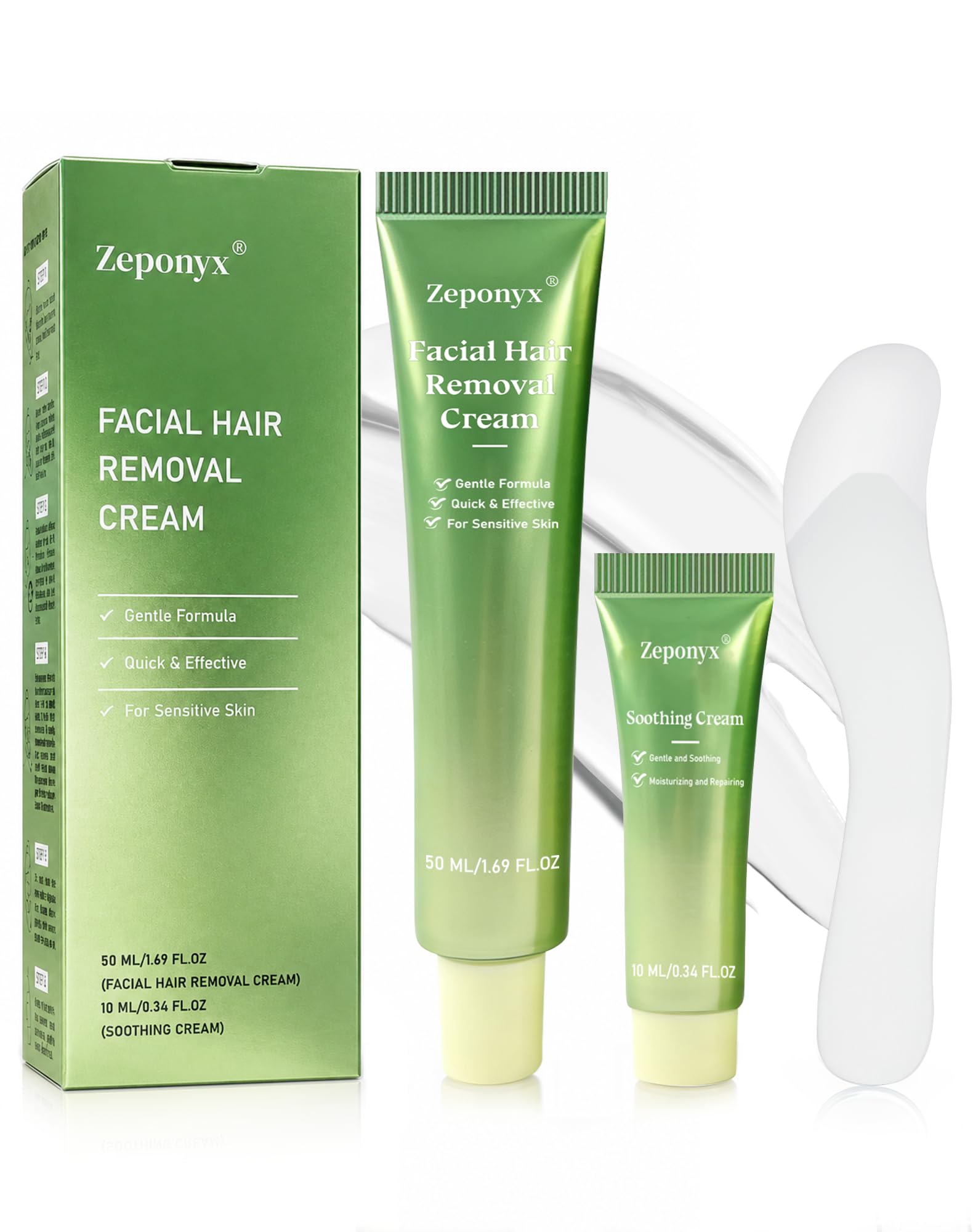 Facial Hair Removal for Women + Soothing Cream 2-in-1 Gentle Painless Hair Remover for Upper Lip, Chin & Sideburns 4-Minute Fast-Acting Depilatory for At-Home Use,2.03 Fl Oz