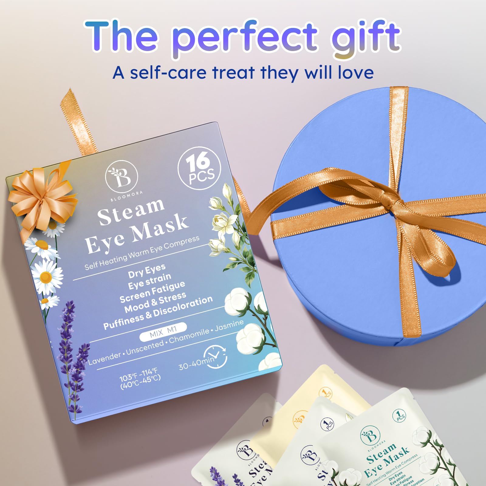 16 Pack Steam Eye Mask Variety Set Lavender Chamomile Jasmine and Unscented, Heated Eye Masks for Dry Eyes Puffiness and Relaxation, Self Heating Warm Compress for Sleep and Travel