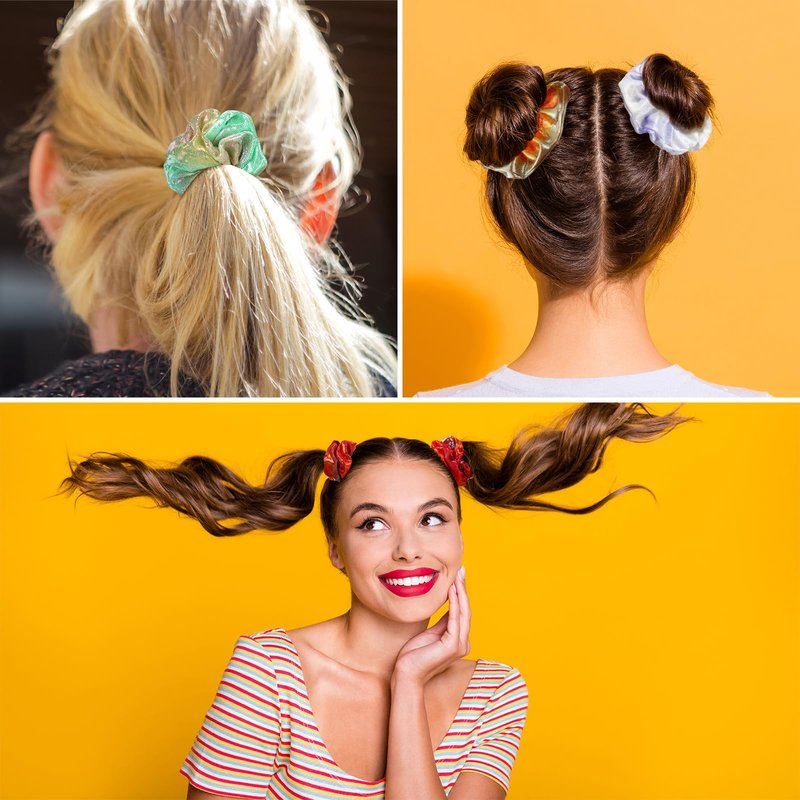 XunYee 24 Pcs Valentine's Day Hair Scrunchies with Card 12 Tie Dye Velvet Scrunchies 12 Valentines Exchange Gift Cards for Party Favors Goody Bag Filler(Metallic Color)