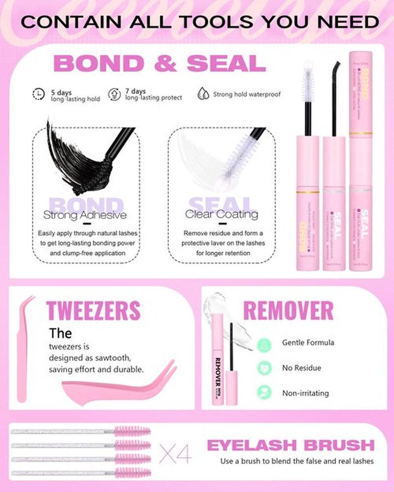 Geeneiya Lash Clusters Kit, 5 Styles Eyelash Clusters Kit, FURY/SIREW/DIVA/Bottom Cluster Eyelash Extensions with Lash Bond and Seal, Remover and Lashes Tools for Beginners, DIY Lash Extension Kit