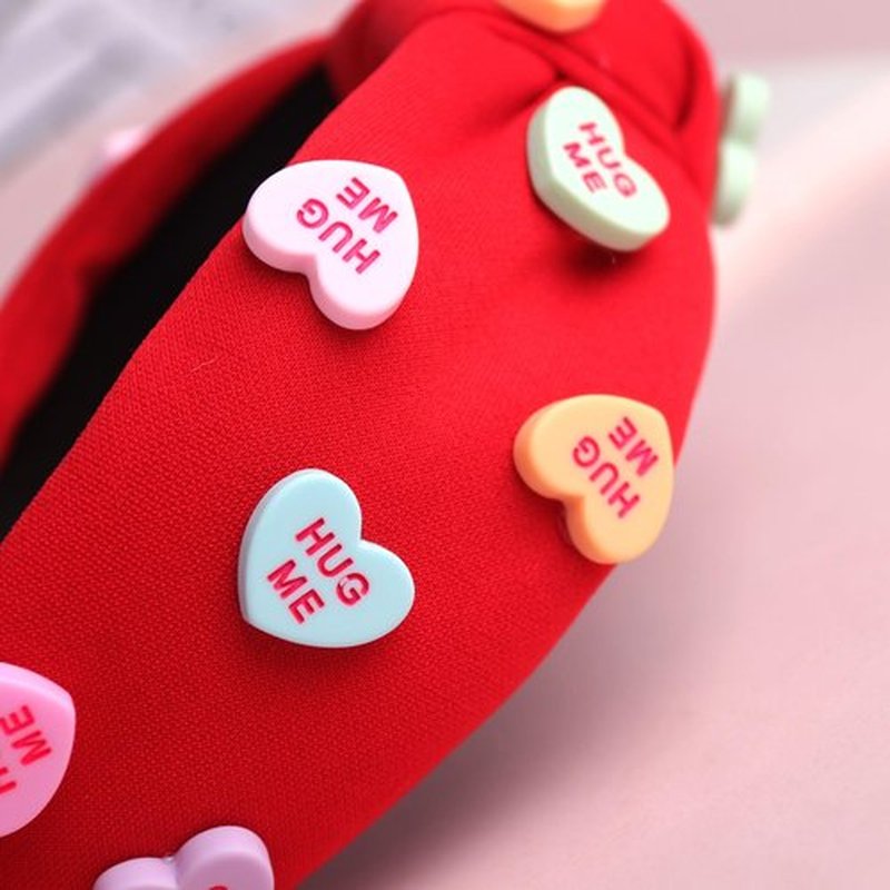 HIFANMM Valentines Day Headbands Red Knotted Heart Hair Bands for Women Girls, Hearts Candy Charm Hair Accessories, Non Slip Wide Top Knot Fashion Hair Decoration Party Supplies Hair Hoop 1 Pcs