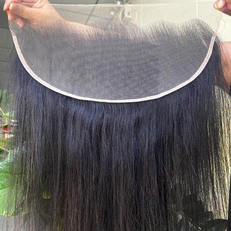 13x6 Full Lace Frontal Closure Invisible HD Transparent Swiss Lace Closure Pre Plucked Bleached Knots with Baby Hair 12A Grade Brazilian Virgin Straight Human Hair Frontal Free Part 16 Inch
