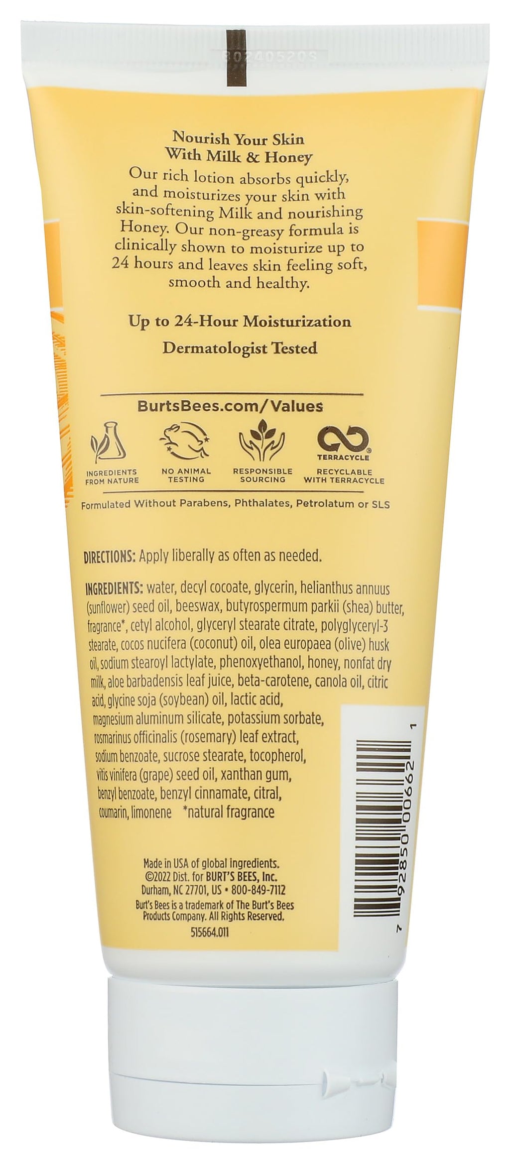 Burts Bees Body Lotion Milk & Honey, 6 OZ