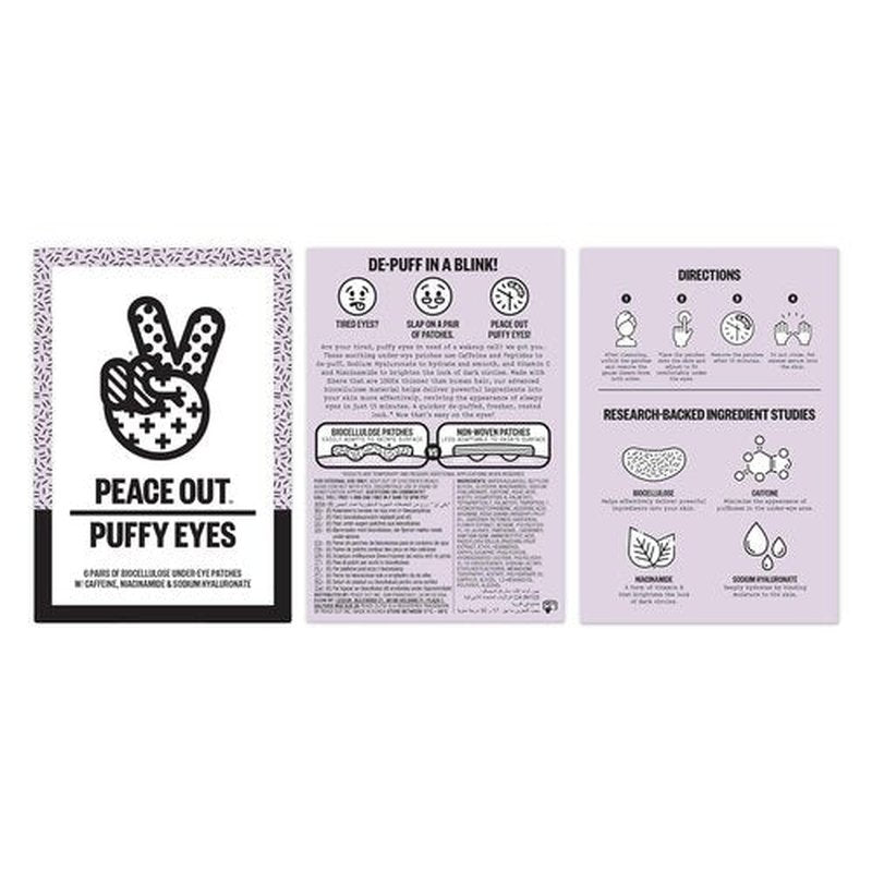 Peace Out Under Eye Patches - Biocellulose Mask with Caffeine & Niacinamide for Puffiness Relief | 6 Pairs