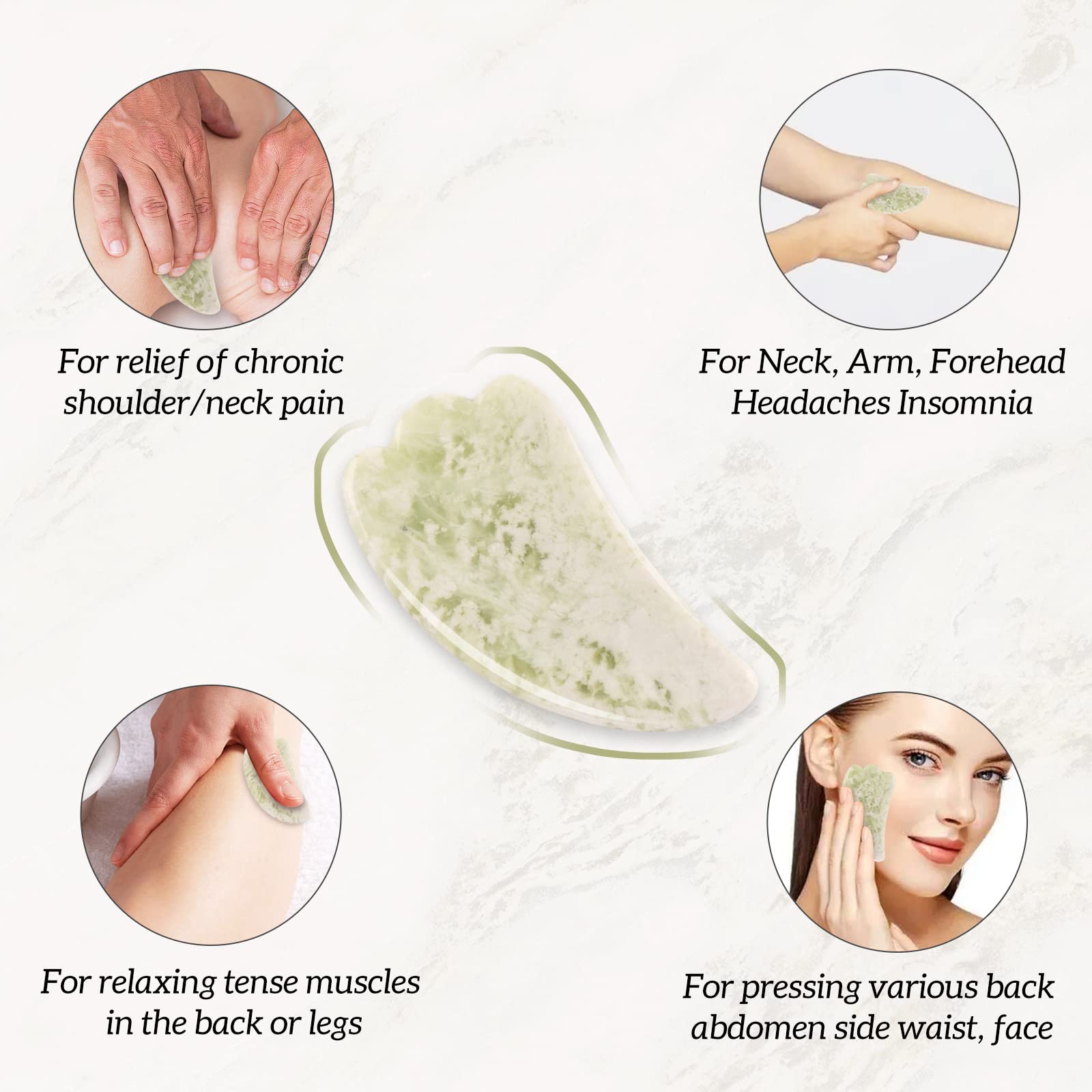 XYZBSTAR Gua Sha Facial Tools Set of 3 Guasha Massage Tool Jade Gua Sha Scraping Massager for Face,Neck, Eyes and Body,Jade Stone Guasha Board 3 Packs (Jade Set of 3)