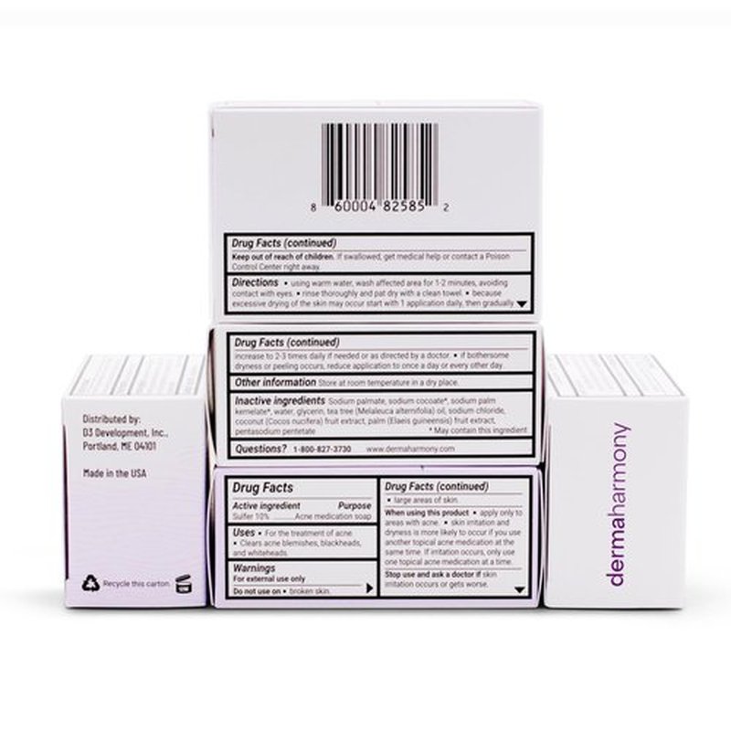 Dermaharmony 10% Sulfur with Tea Tree Oil Acne Bar Soap 4 oz (2 Bars)