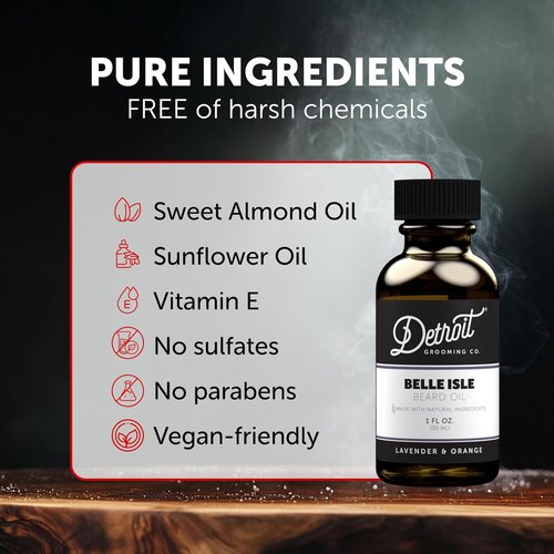 Detroit Grooming Co. Beard Oil - All-Natural Hydrating Formula with Vitamin E - Belle Isle Lavender & Orange Scent, 1 oz