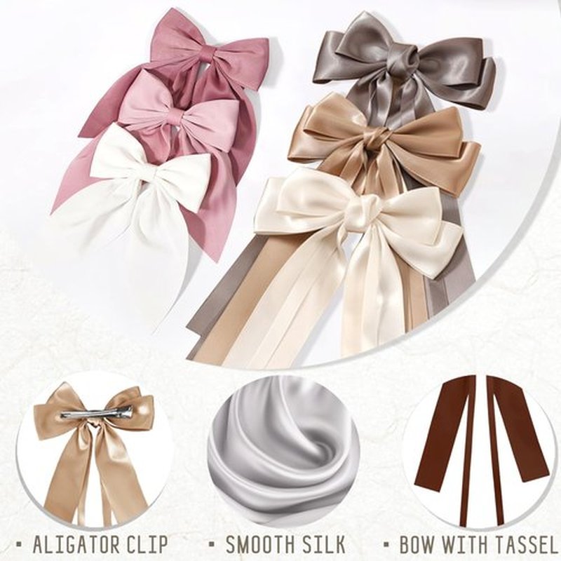 14 Pcs Hair Bows for Women, Bow Hair Clips with Long Tail, Coquette Bows Hair Ribbons, Big Hair Bow Hair Accessories for Women (Trendy Brown)