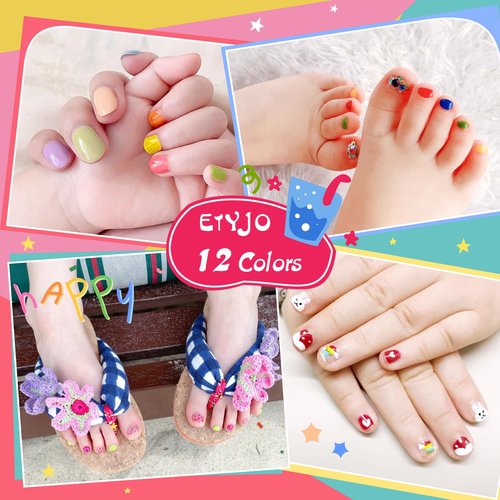 ETYJO Kids Nail Polish Set - 12 Glitter Colors, Non-Toxic, Water-Based Peel-off, Quick-Drying, Perfect for Girls & Toddlers