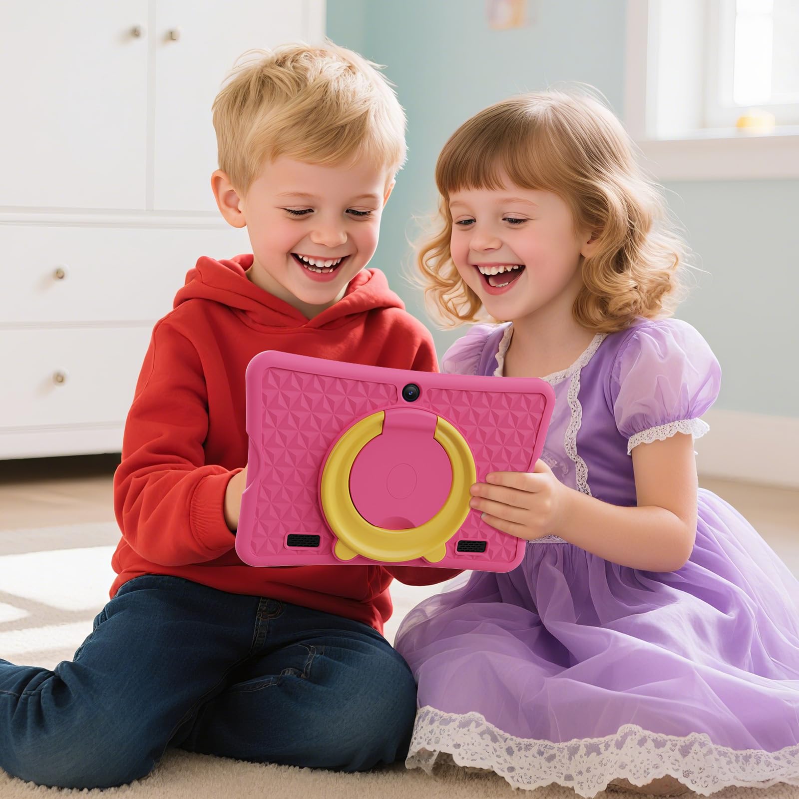 DigiLand 10.1 Inch Kids Tablet, Android 15 Tablet for Kids,6G+32GB up to 128GB,6000mAh Battery,Dual Camera,WiFi,BT 5.0,Best Electronics Tablets Gift for Kids,Shockproof Protective Case (Pink)