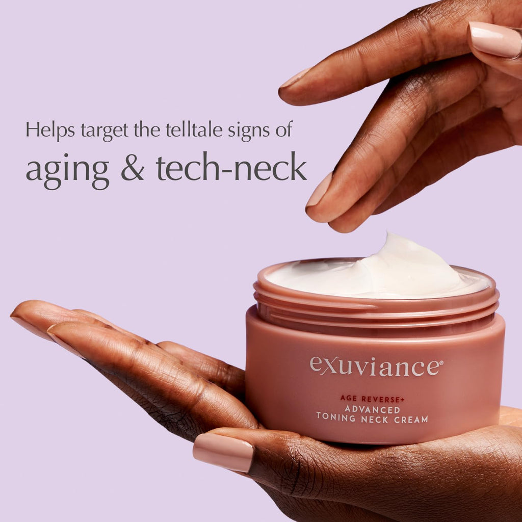 EXUVIANCE AGE REVERSE+ Toning and Firming Neck Cream, Tightens Fine Lines and Wrinkles, Evens Tone, Anti-Aging Décolletage Moisturizer with Advanced Peptide Formula, Bakuchiol, Vitamin E, 4.4 oz